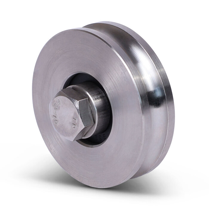 Rvs groefwiel 60 mm met U groef - 100 kg