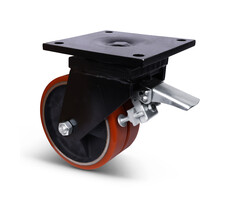 PU dubbel zwenkwiel met rem 200 mm - 2200 kg