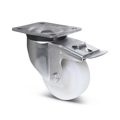 Rvs zwenkwiel met rem 125 mm - Nylon - 700 kg