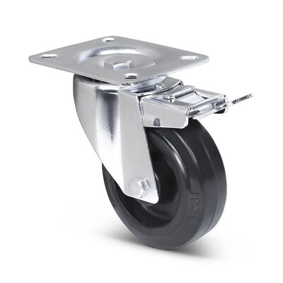 Hittebestendig zwenkwiel met rem rubber 100 mm - 80 kg