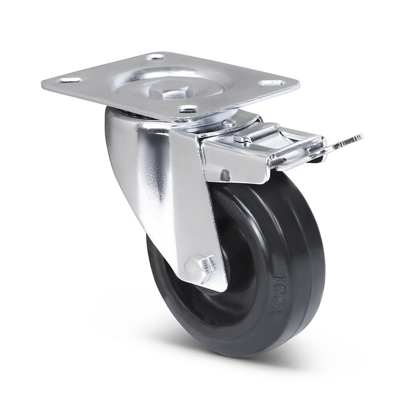 Hittebestendig zwenkwiel met rem rubber 100 mm - 80 kg