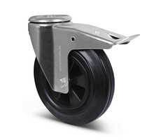 Volrubber zwenkwiel met rem 200 mm - 205 kg