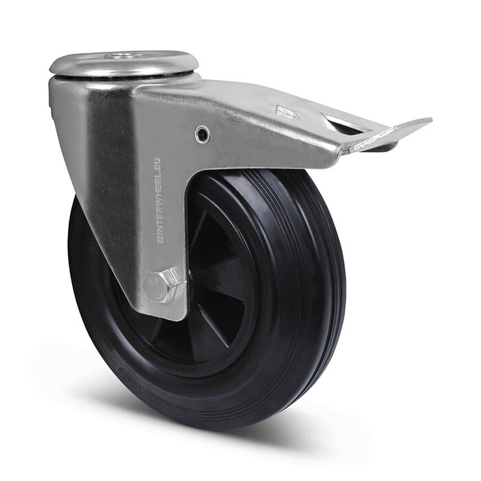Rubber zwenkwiel met rem 200 mm - rollager - 205 kg