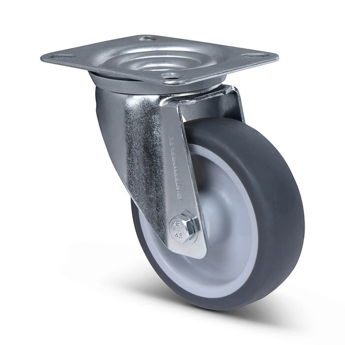 TPR grijs rubber zwenkwiel 100 mm - rollager - 100 kg
