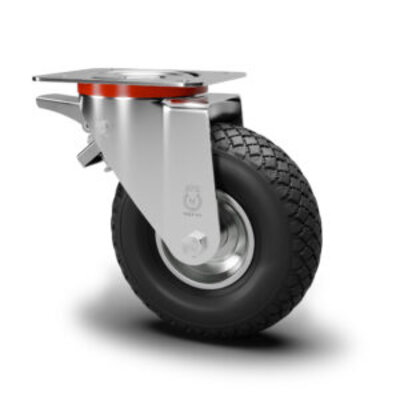 Zwenkwiel met rem 260 mm P200 - luchtband - 150 kg