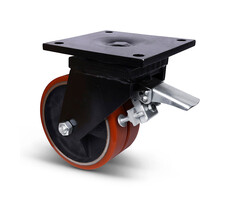PU dubbel zwenkwiel met rem 200 mm - 2200 kg