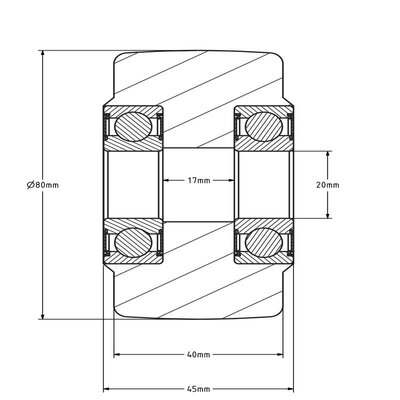Gietnylon wiel 80 mm - kogellager - 1000 kg