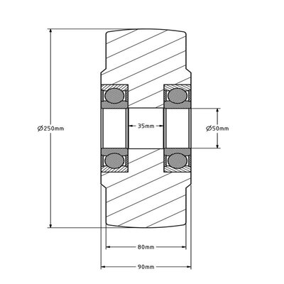 Gietnylon wiel 250 mm - kogellager - 6000 kg