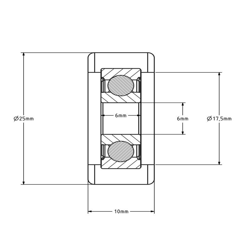 Geleiderol 25x10 mm - polyurethaan - 20 kg