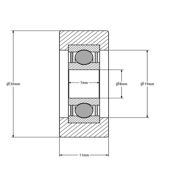 Geleiderol 30x11 mm - polyurethaan - 22 kg