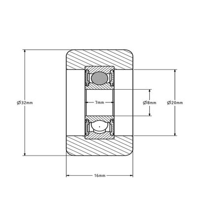 Geleiderol 32x16 mm - polyurethaan - 44 kg