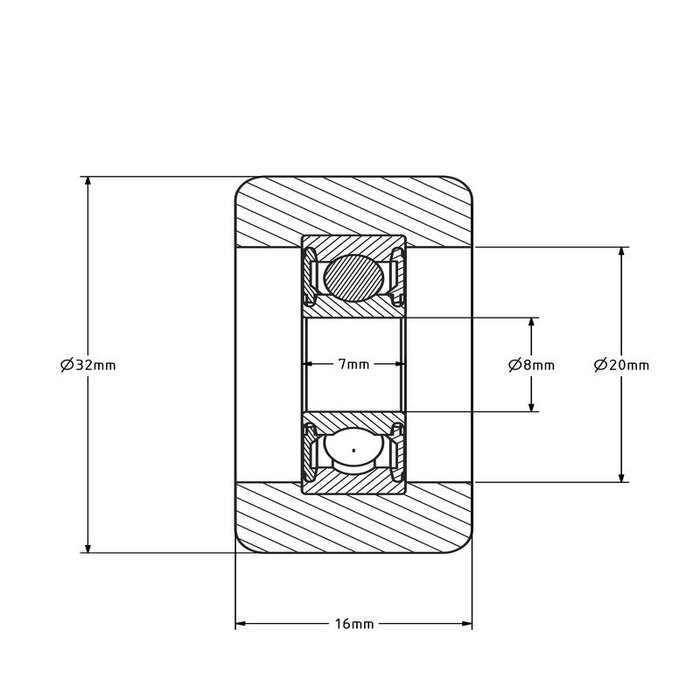 Geleiderol 32x16 mm - polyurethaan - 44 kg