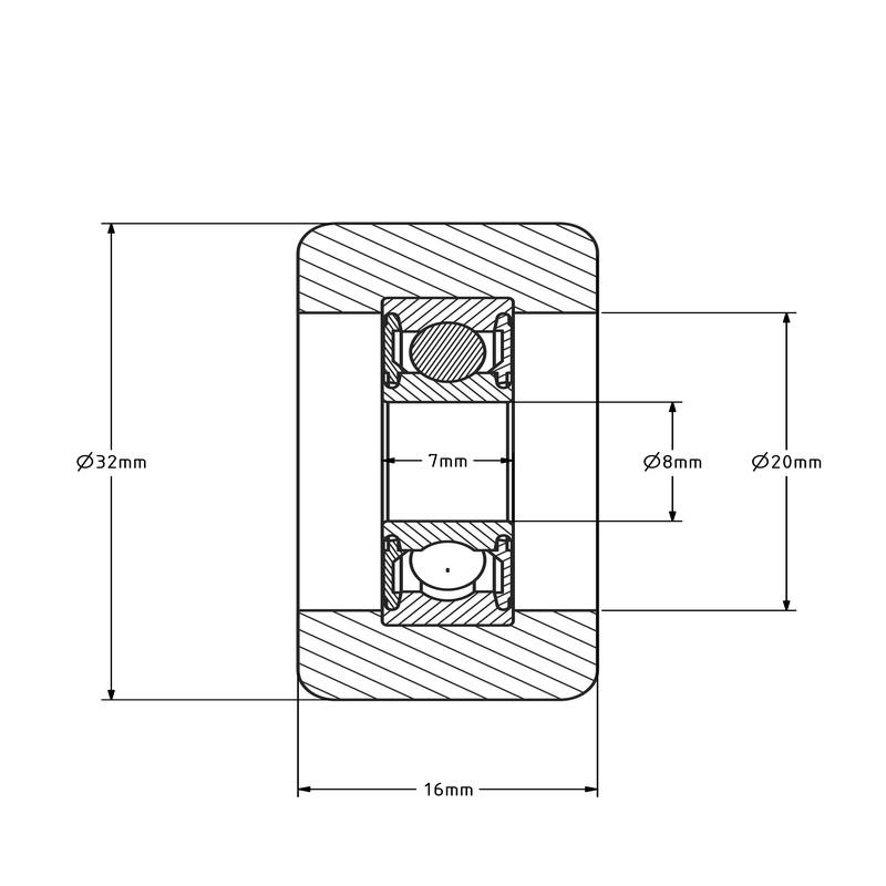 Geleiderol 32x16 mm - polyurethaan - 44 kg