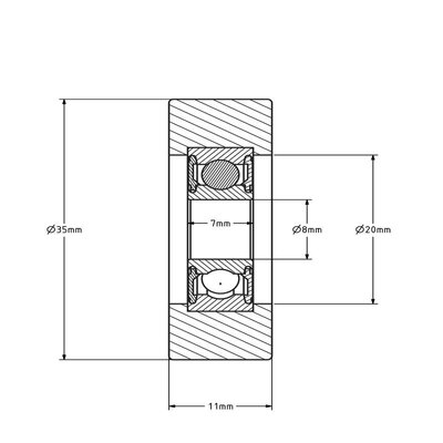 Geleiderol 35x11 mm - polyurethaan - 40 kg