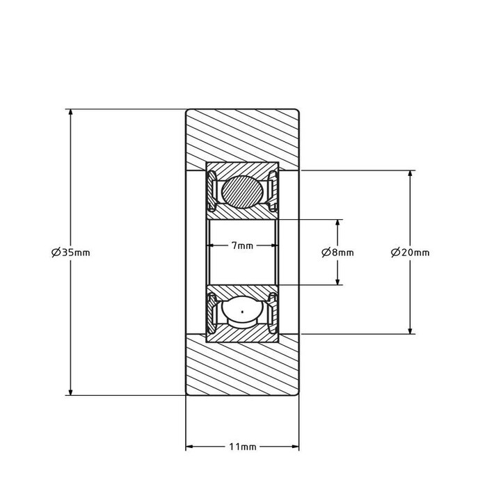 Geleiderol 35x11 mm - polyurethaan - 40 kg