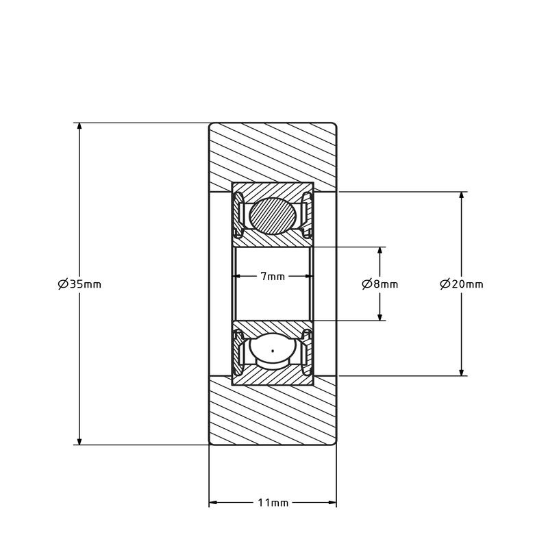Geleiderol 35x11 mm - polyurethaan - 40 kg