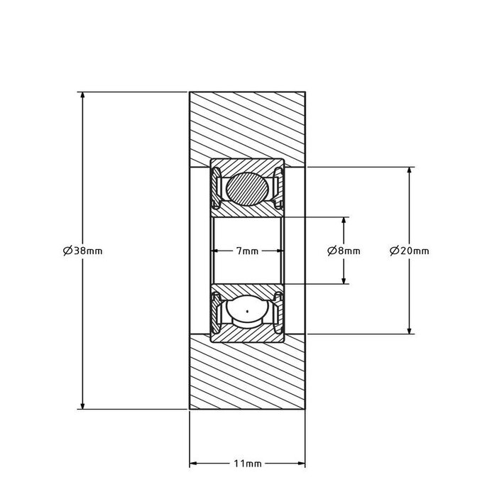 Geleiderol 38x11 mm - polyurethaan - 30 kg