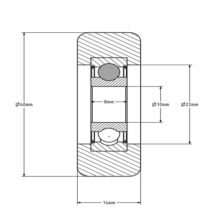Geleiderol 40x14 mm - polyurethaan - 70 kg