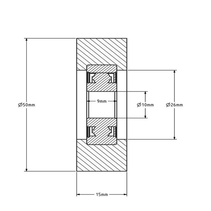 Geleiderol 50x15 mm - polyurethaan - 50 kg