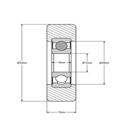 Geleiderol 50x15 mm - polyurethaan - 80 kg