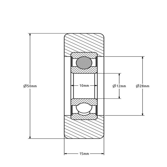 Geleiderol 50x15 mm - polyurethaan - 80 kg