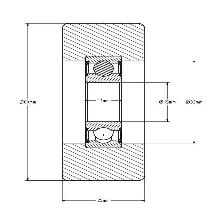 Geleiderol 60x25 mm - polyurethaan - 150 kg