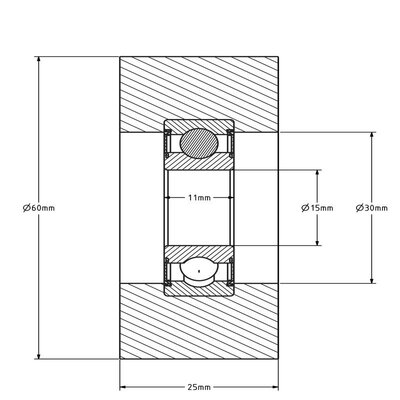 Geleiderol 60x25 mm - polyurethaan - 70 kg