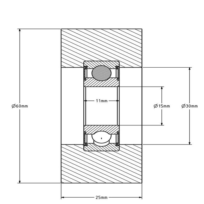 Geleiderol 60x25 mm - polyurethaan - 70 kg