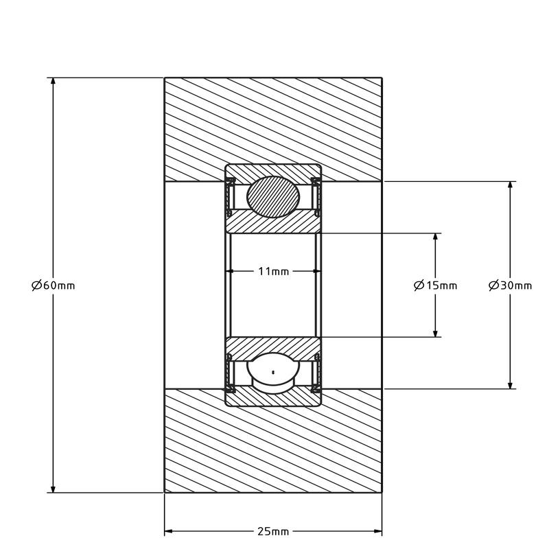 Geleiderol 60x25 mm - polyurethaan - 70 kg