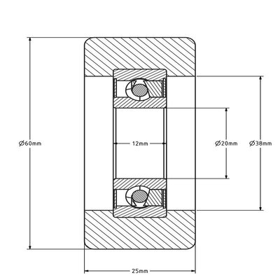 Geleiderol 60x25 mm - polyurethaan - 150 kg
