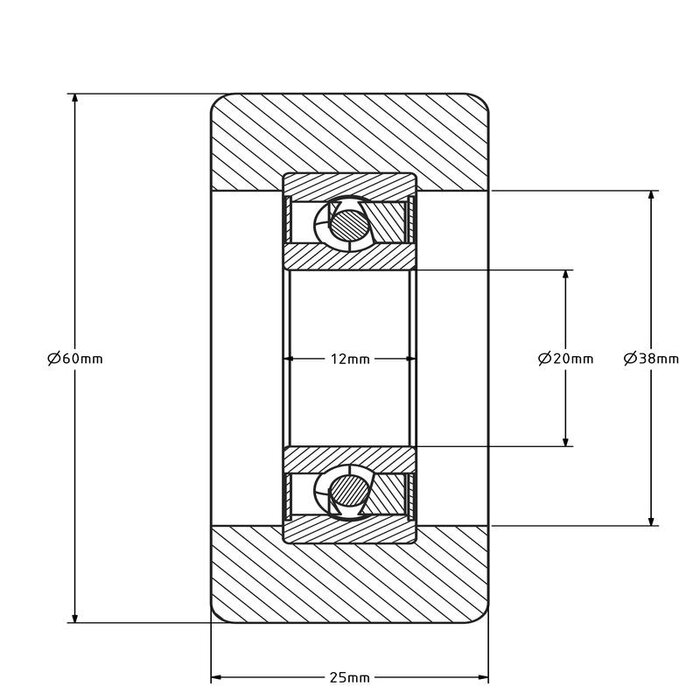Geleiderol 60x25 mm - polyurethaan - 150 kg