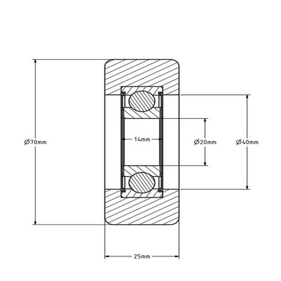 Geleiderol 70x25 mm - polyurethaan - 200 kg