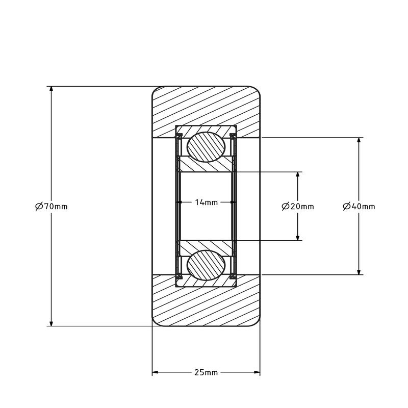 Geleiderol 70x25 mm - polyurethaan - 200 kg