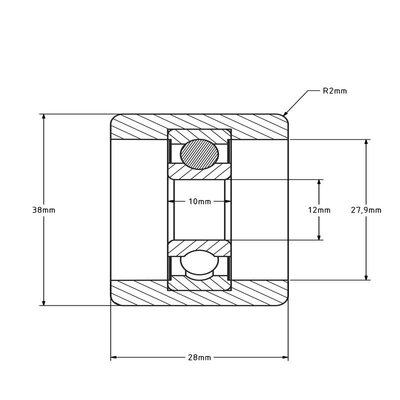 Geleiderol 38x28 mm - polyamide - 80 kg