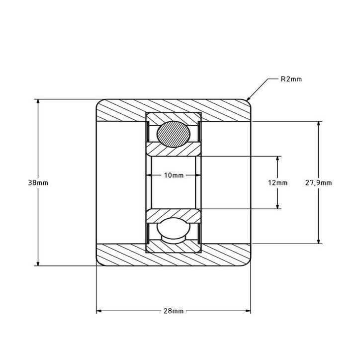 Geleiderol 38x28 mm - polyamide - 80 kg