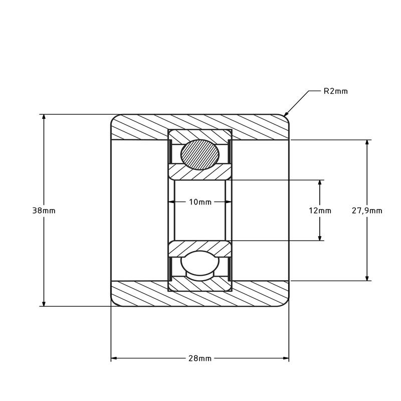Geleiderol 38x28 mm - polyamide - 80 kg