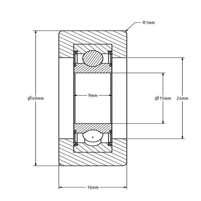 Geleiderol 40x16 mm - polyamide - 80 kg