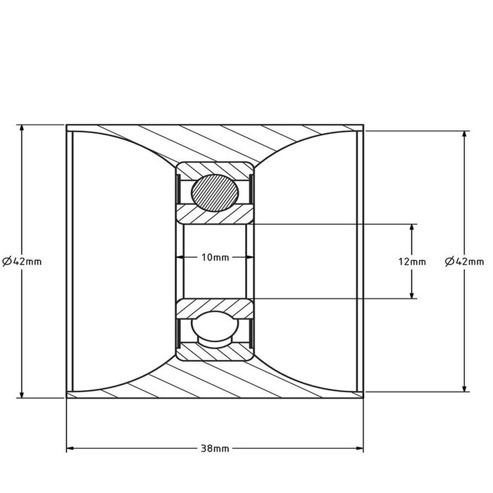 Geleiderol 42x38 mm - polyamide - 135 kg