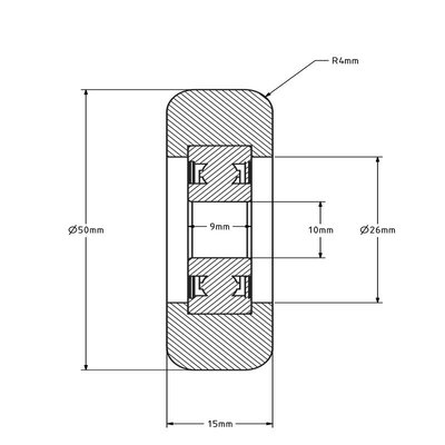 Rvs geleiderol 50x15 mm - polyamide - 80 kg