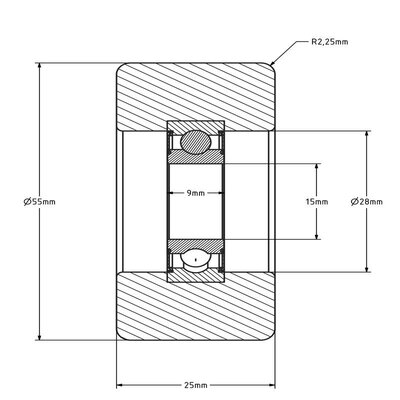 Geleiderol 55x25 mm - polyamide - 150 kg