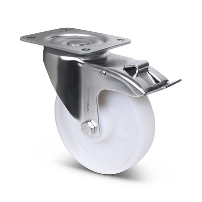 Rvs zwenkwiel met rem 160 mm - Nylon - 450 kg