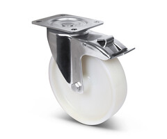 Rvs zwenkwiel met rem 200 mm Nylon - 550 kg