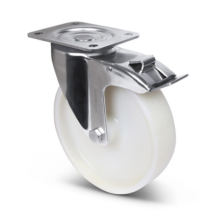 Rvs zwenkwiel met rem 200 mm - Nylon - 550 kg