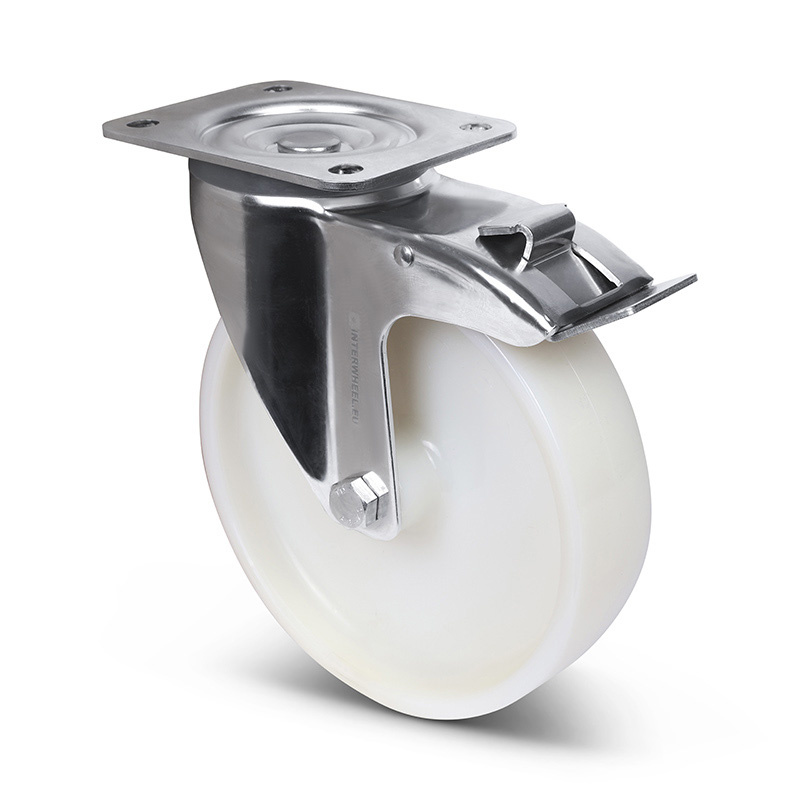 Rvs zwenkwiel met rem 200 mm - Nylon - 550 kg