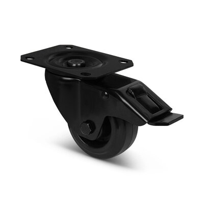Zwart zwenkwiel met rem 80 mm - rollager - 100 kg