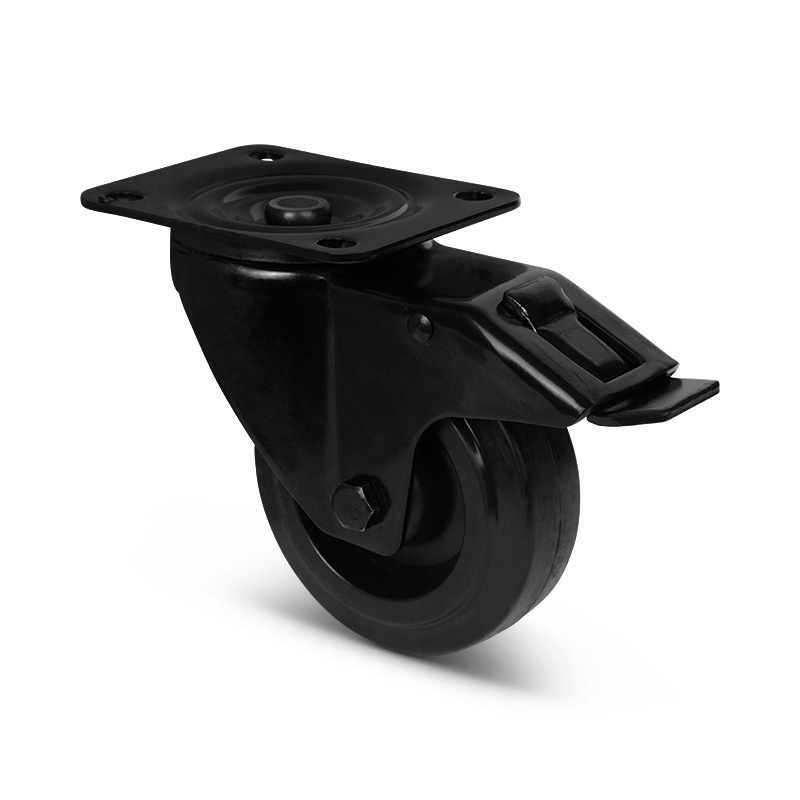 Zwart zwenkwiel met rem 100 mm - rollager - 150 kg