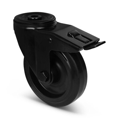 Zwart zwenkwiel met rem 125 mm - rollager - 200 kg
