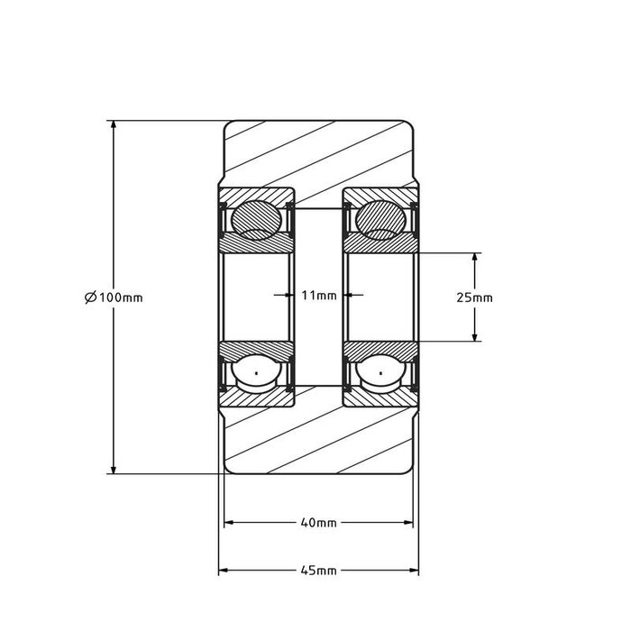 Gietnylon wiel 100 mm - kogellager - 1250 kg