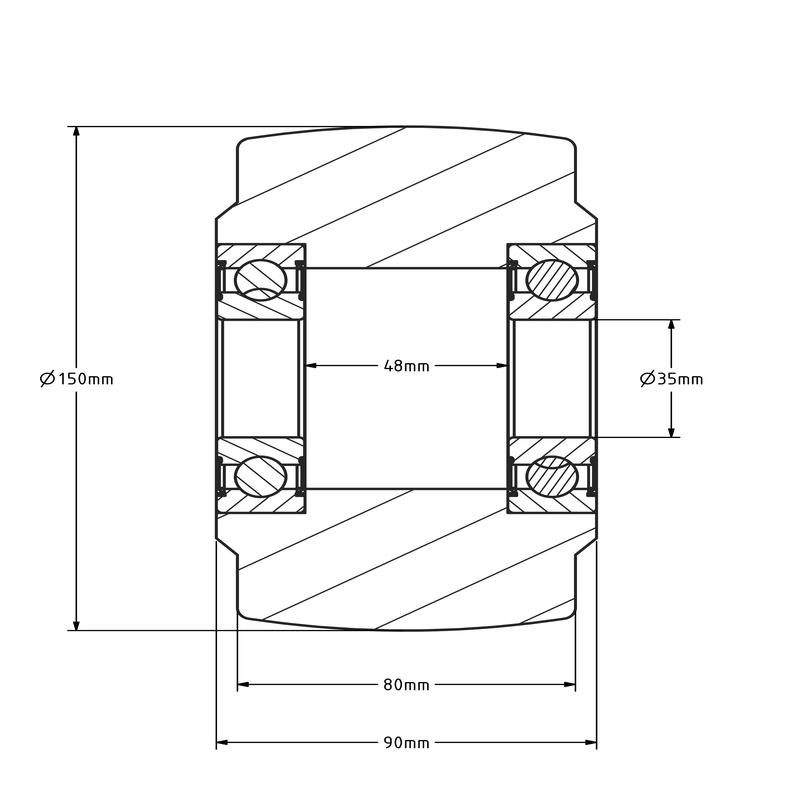 Gietnylon wiel 150 mm - kogellager - 3000 kg