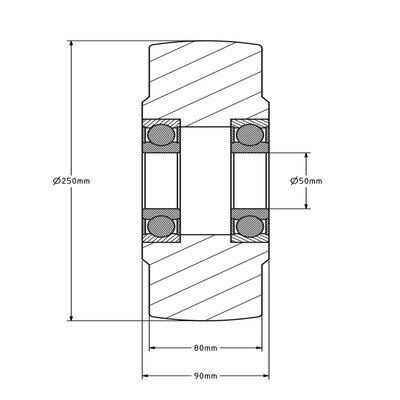 Gietnylon wiel 250 mm - kogellager - 6000 kg